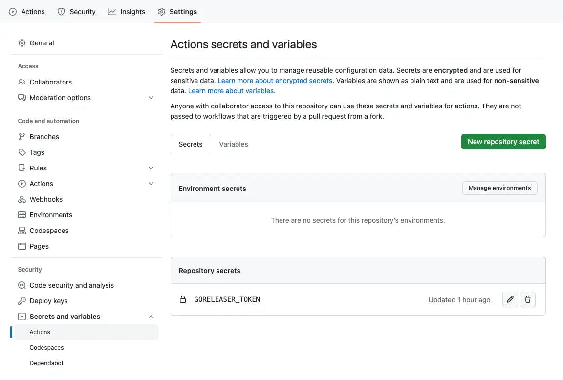 github repository actions secrets and variables